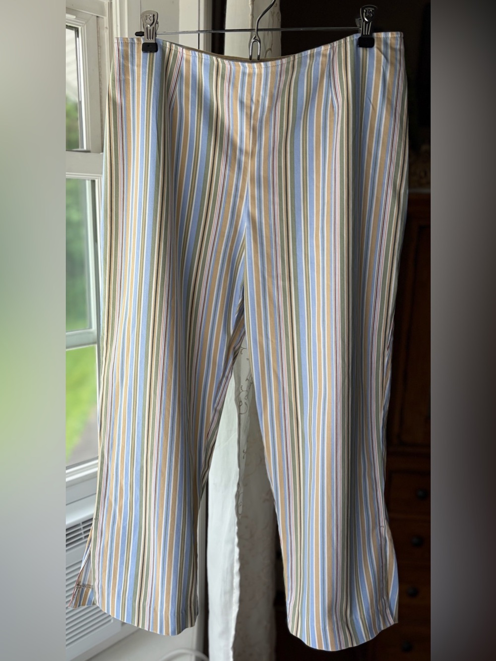 Willi Smith Multicolor Pinstriped Crop Pants Cotton Summer Vacation Resort Sz 10